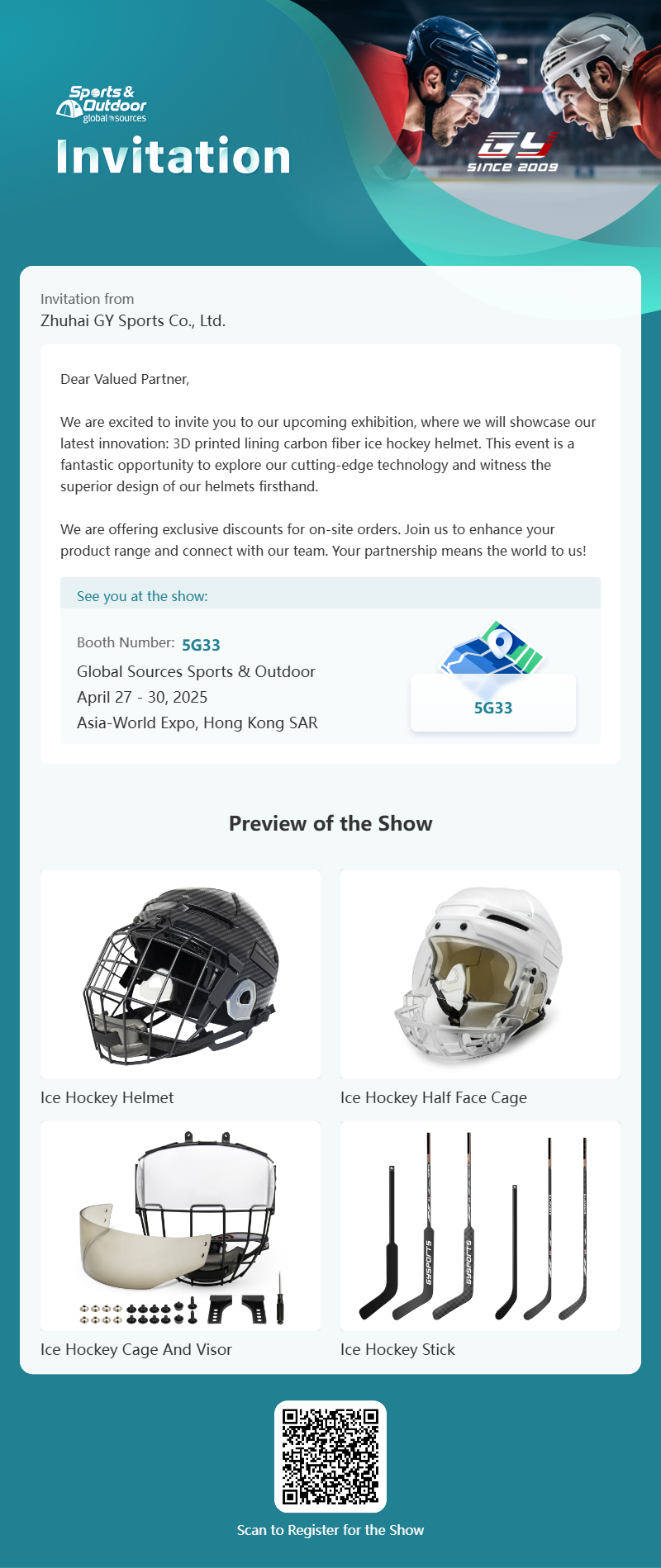 GY Global Sources Sports & Outdoor, 27.–30.4.2025, Asia-World Expo, Hong Kong SAR, Booth Number. 5G33